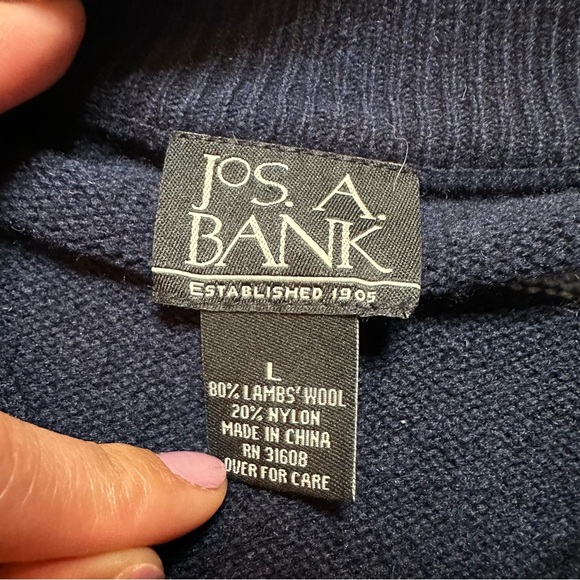 Jos A. Bank Men's Sweater Sz L Lambswool Blend Striped 1/4 Buttons Pull On Black - Picture 6 of 7